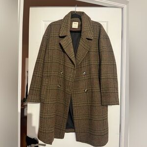 Yerse Brown Plaid Pea Coat